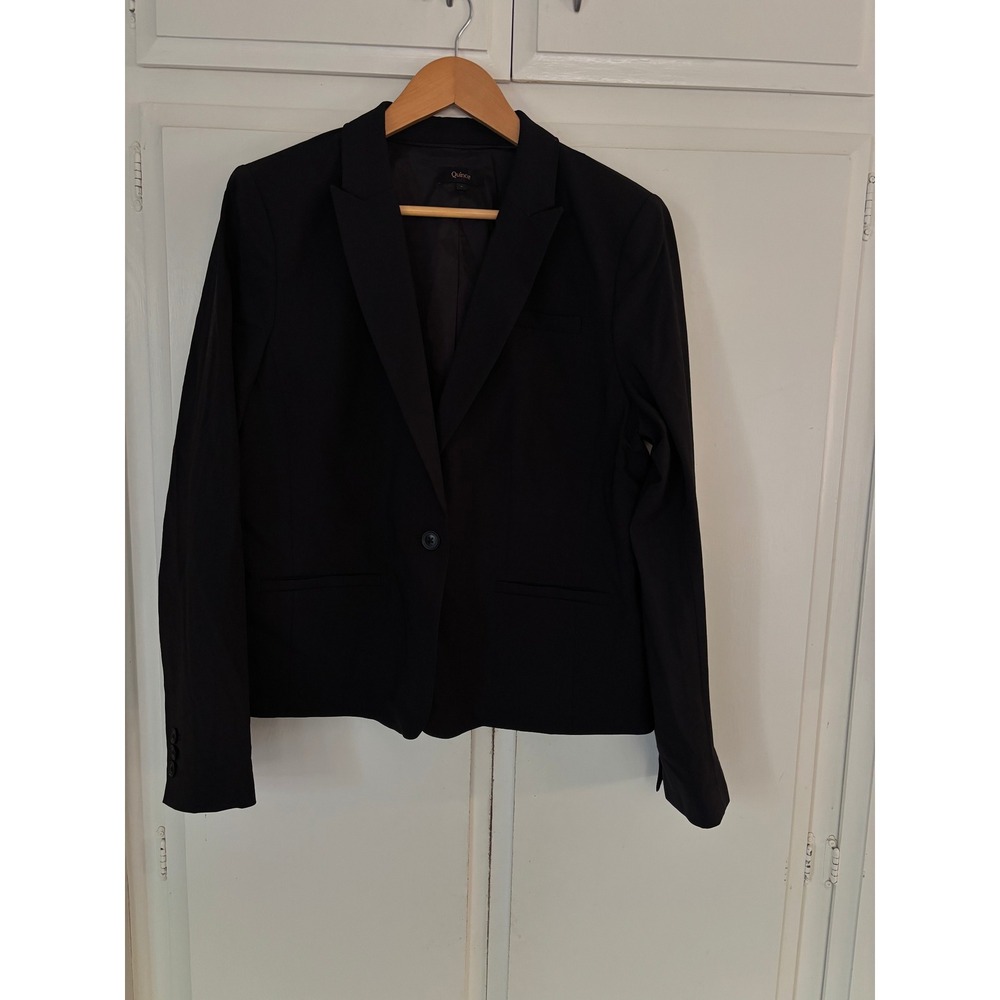 Quince Black Virgin Wool Stretch Blazer Single Button Jacket Womens Large